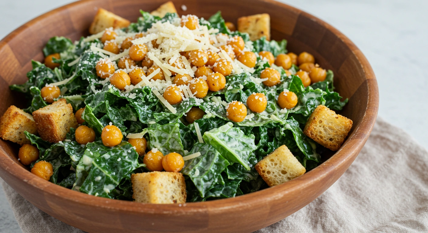 Kale Caesar Salad with Crispy Chickpeas